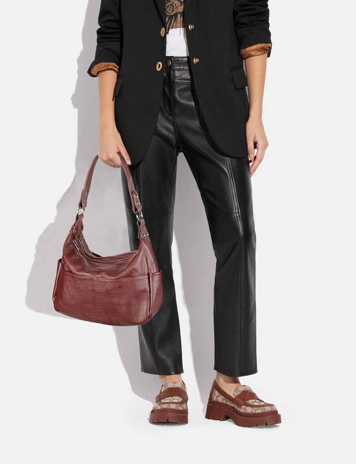 women genuine leather shoulder bags handbags purses with double zipper pockets and crossbody strap