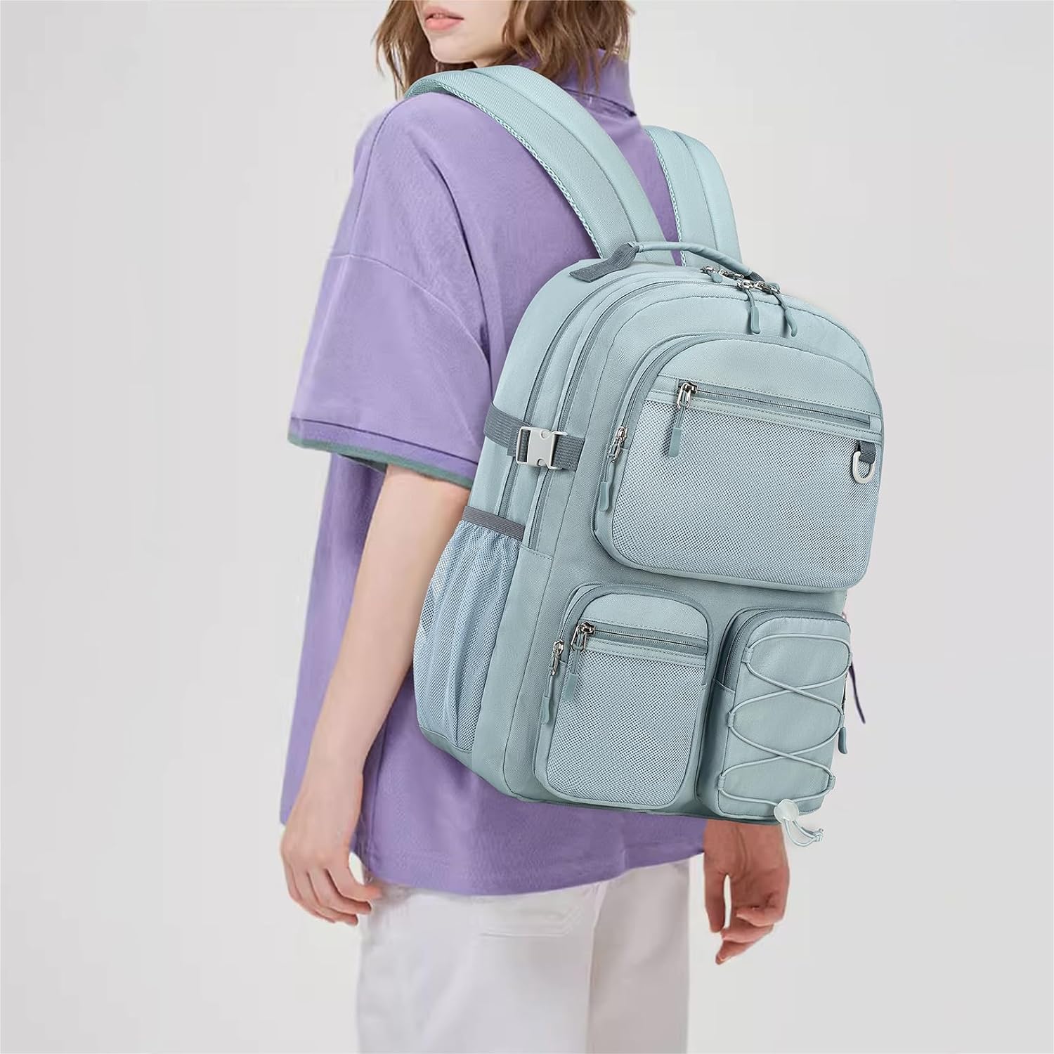 water resistant backpack with mulitiple pockets for school travel outdoor college 15 6 inch laptop daypack for men and women grey blue