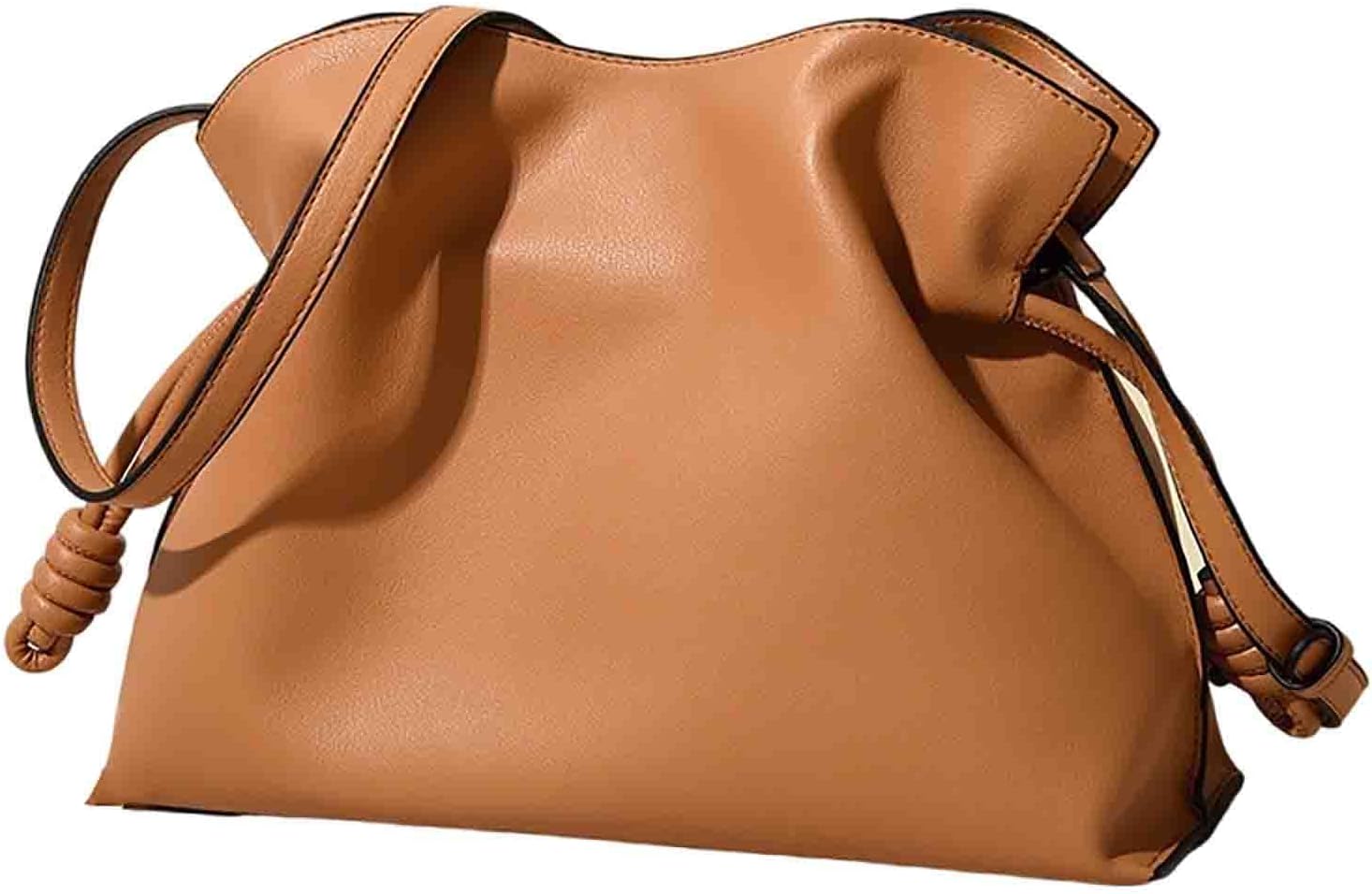 Women’s versatile crossbody cloud drawstring pleated bucket bag with fashionable PU leather